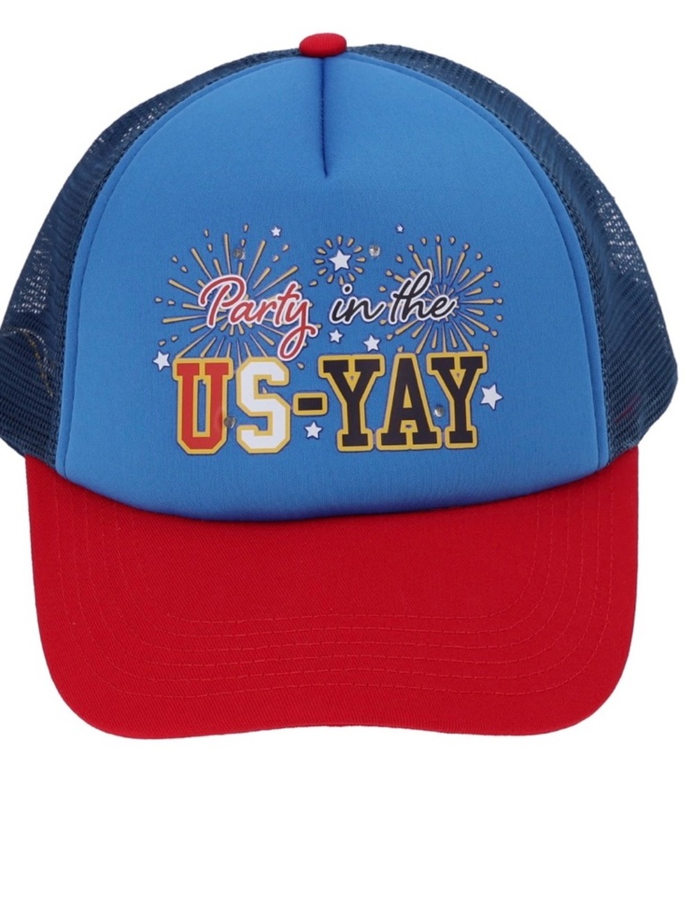 Party in the US-YAY' Red & Blue Trucker Hat With Lights